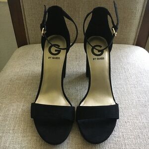 G by Guess Black Suede Heels with Ankle Strap